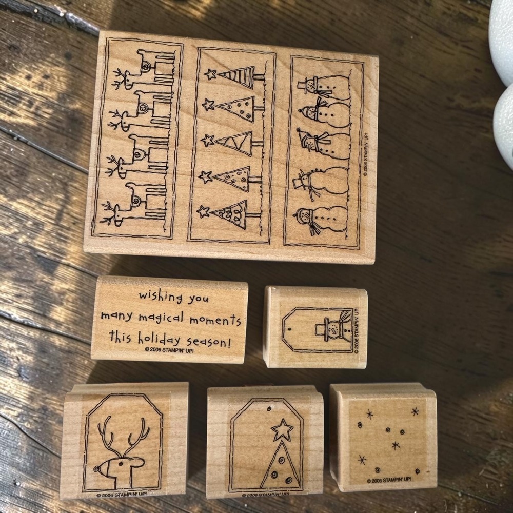 Stampin Up Festive Favorites Christmas Wood Rubber Stamp Set 6pc 2006 Reindeer